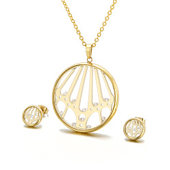 Золотой Комплекты из полых круглых серег-гвоздиков и ожерелий с кубическим цирконием и стеклом из нержавеющей стали, золотые, ожерелья: 304 дюйм (25.59 см)