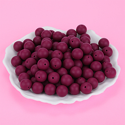 Dark Red Round Silicone Focal Beads, Chewing Beads For Teethers, DIY Nursing Necklaces Making, Dark Red, 15mm, Hole: 2mm