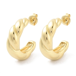 Real 14K Gold Plated Ion Plating(IP) 304 Stainless Steel Ring Stud Earrrings, Half Hoop Earrings, Real 14K Gold Plated, 25x7.5mm