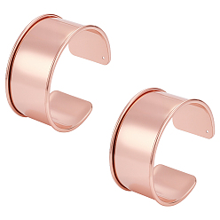 Rose Gold 2Pcs Alloy Grooved Bangles, Punk Style Wide Band Cuff Bangle, for Gemstone, Leather Inlay Bangle Making, Rose Gold, 1-3/8 inch(3.45cm), Hole: 1.4mm, Inner Diameter: 2-3/8x1-3/4 inch(6x4.6cm)