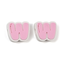 Letter W Cuentas de plástico europeo, abalorios de grande agujero, rosa, letra w, 17.5~18x8~20x8 mm, agujero: 4.5 mm