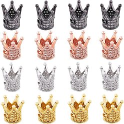 Mixed Color Brass Micro Pave Cubic Zirconia Beads, Crown, Mixed Color, 12x10mm, Hole: 1~5mm, 16pcs/box