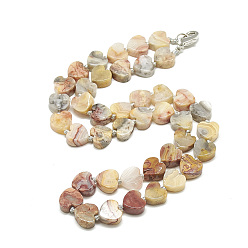 Натуральный Агат Натуральные сумасшедшие агатовые бисерные ожерелья, с застежками сплава омаров, сердце, 19.2 дюйм (49 см), Сердце: 10x10x5.5 mm