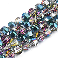 Dark Cyan Electroplate Transparent Glass Beads Strands, Half Plated, Faceted, Round, Dark Cyan, 9.5x8.5mm, Hole: 1.5mm, about 70pcs/strand, 24.80 inch(63cm)