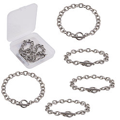 Stainless Steel Color Unisex Stainless Steel Cable Chain Bracelets, with Toggle Clasps, Stainless Steel Color, 8-1/2 inch(21.5cm), 8.2mm, 5pcs/box