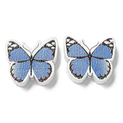 Васильковый Печатные деревянные бусины, бабочка / пчелы, васильковый, 17~17.5x20x6 мм, отверстие : 2.5 мм