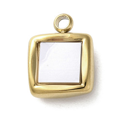 Квадрат 304 из нержавеющей стали акриловые подвески, с имитацией оболочки, реальный 18 k позолоченный, квадратный, 12.5x9.5x3.5 мм, отверстие : 1.6 мм