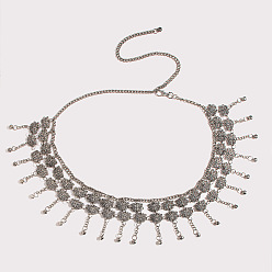 Античное Серебро Цепочки для талии и живота с кисточками из цинкового сплава в тибетском стиле для женщин, античное серебро, 1100 мм