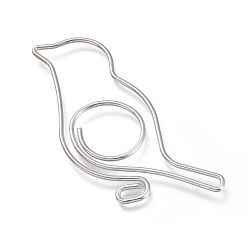 Platinum Bird Shape Iron Paperclips, Cute Paper Clips, Funny Bookmark Marking Clips, Platinum, 44x32x1mm