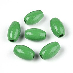 Зеленый лайм Окрашенные распылением деревянные бусины Schima, рис, зеленый лайм, 9.5~10x6~6.5 мм, отверстие : 1.8~2 мм