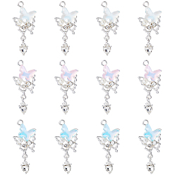 (52) Непрозрачная лаванда 12 шт. 3 цвета серебряные подвески из сплава, стеклянные подвески-бабочки, разноцветные, 30 мм, отверстие : 1.6 мм, 4 шт / цвет