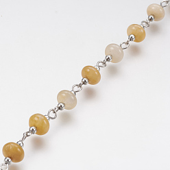 Jade Natürliche Topas Jade handgemachte Perlen Kette, ungeschweißte, mit eisernem Augenstift und eisernen Perlen, Platin Farbe, 39.37 Zoll (1 m)/Strang