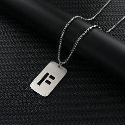 Letter F Прямоугольник с выдолбленной буквой 201 ожерелья с подвеской из нержавеющей стали, цвет нержавеющей стали, не тускнеет, Буква F, 27.56 дюйм (70 см)