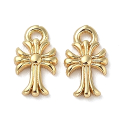 Настоящее золото 18K Латунные подвески, без кадмия, без никеля и без свинца, крест прелести, реальный 18 k позолоченный, 10x6x2 мм, отверстие : 1 мм