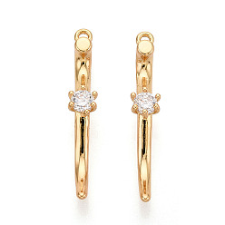 Настоящее золото 18K Латунные микропаве прозрачные подвески с фианитом, без никеля , реальный 18 k позолоченный, 30.9x5x6.8 мм, отверстие : 1.2 мм