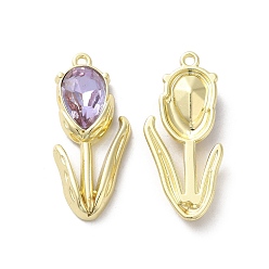 Фиолетовый Подвески из сплава, со стеклом, золотой свет, без свинца и без кадмия, тюльпан цветок жизни очарование, фиолетовые, 32x14x5.5 мм, отверстие : 1.6 мм