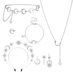 Платина 8 комплекты ювелирных изделий из сплава стилей, включая ожерелья, браслеты, кольца, серьги, цепочки, ремни и аксессуары для волос, платина, 470 мм