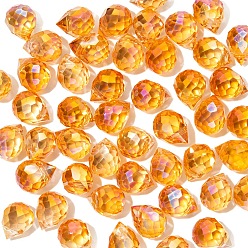 Оранжевый 50 шт. подвески из прозрачного стекла с гальваническим покрытием в форме капли, граненые, с покрытием AB цвета, оранжевые, 10x8 мм