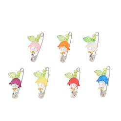 Платина Акриловые подвески, цветок со скрепкой, с тибетском стиле сплава, стекло, абс пластик имитация жемчуга и железа, платина, 25.5x14x10.5 мм