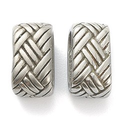 Antique Silver 304 Stainless Steel Linking Rings, Oval with Weave Pattern, Antique Silver, 12x6x6.5mm, Inner Diameter: 9x3.5mm