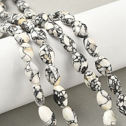 Синтетическая Бирюза Окрашенные синтетические бирюзовые бусы нити, Плоско-овальные, 12.5~13x8~8.5x5~5.5 мм, отверстие : 0.6 мм, около 32 шт / нитка, 15.94'' (40.5 см)