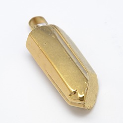 Золотистый Гальванизируйте природные хрустальными подвесками, золотые, 39~56x12~15x12~15 мм, отверстие : 7x4 мм