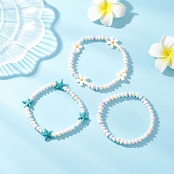 (52) Непрозрачная лаванда 3 шт. 3 стили браслеты из натуральных пресноводных ракушек, синтетической бирюзы и бусин в технике лэмпворк для женщин, разнообразные, разноцветные, внутренний диаметр: 2-1/8~2-3/8 дюйм (5.5~6 см), 1 шт / стиль