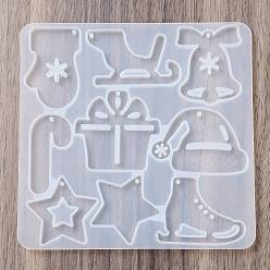 Mixed Shapes DIY силиконовые формы для кулона, формы для литья смолы, для уф-смолы, изготовление ювелирных изделий из эпоксидной смолы, белые, на Рождество, разнообразные, 115x112.5x5 мм, отверстие : 2 мм, внутренний диаметр: 27~40.5x24~46x4.5~5 мм