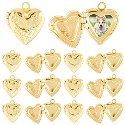 Золотой 20шт. латунные медальоны-подвески, фото прелести рамка для ожерелья, сердце, золотые, 15.2x13.2x4.6 мм, отверстие : 1.6 мм, внутренней меры: 6.3x8 мм