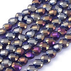 Синий Стеклянные бусины с гальваническим покрытием , граненые, плоско-круглые, с полным покрытием цвета радуги, синие, 6x4 мм, отверстие : 1.2 мм, около 100 шт / нитка, 23.23 дюйм (59 см)