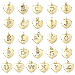 Настоящее золото 18K Латунные микропаве прозрачные подвески с фианитом, без кадмия и без свинца, стойки покрытие, долговечный, подвески с буквой az~z, реальный 18 k позолоченный, 15x15x2 мм, отверстие : 3 мм, о 26 шт / комплект