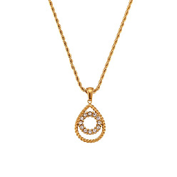 Real 18K Gold Plated 304 Stainless Steel Micro Pave Clear Cubic Zirconia Teardrop with Ring Pendant Necklaces for Women, Real 18K Gold Plated, 16.14 inch(41cm)