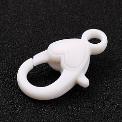 White Plastic Lobster Claw Clasps, Heart, White, 22.5x13x6.5mm, Hole: 3mm