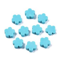 Himmelblau Manuell Polymer Ton Perlen, Blume, Himmelblau, 9.5~10x10x3.5~4.5 mm, Bohrung: 1.6 mm