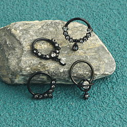 Черный 4 шт. 4 стили 316l хирургические кольца для носа из нержавеющей стали с прозрачным кубическим цирконием, планета слезинка цветок, чёрные, внутренний диаметр: 10 мм, штифты : 1.2 мм, 1 шт / стиль