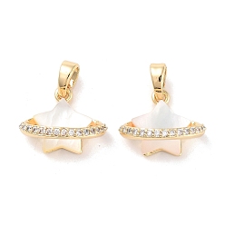 Настоящее золото 18K Латунные микропаве прозрачные подвески с фианитом, без кадмия, без никеля и без свинца, с оболочкой, звезды прелести, реальный 18 k позолоченный, 12x14.5x7.5 мм, отверстие : 4.5x2.5 мм