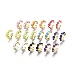Mixed Color Brass Enamel Cuff Earrings, Nickel Free, Horse Eye, Real 18K Gold Plated, Mixed Color, 4.5x12mm