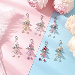 (52) Непрозрачная лаванда Подвесные украшения из ангельского стекла и акрила, с цинковым сплавом застежками омаров коготь, разноцветные, 56 мм, 7 шт / комплект