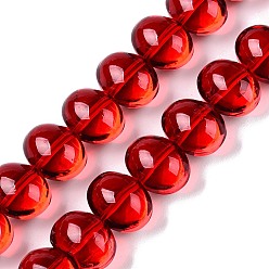 Красный Прозрачные стеклянные бусины гальваническим пряди, овальные, красные, 14.5x11x10~10.5 мм, отверстие : 1.2 мм, около 54~55 шт / нитка, 24.17~24.41 дюйм (61.4~62 см)