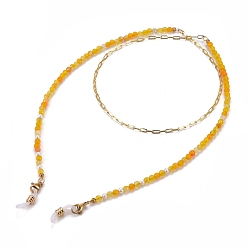 Gold Eyeglasses Chains, Neck Strap for Eyeglasses, with Natural Agate Beads & Pearl Beads, Brass Paperclip Chains, 304 Stainless Steel Lobster Claw Clasps and Rubber Loop Ends, Golden, Gold, 30.31 inch(77cm)