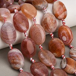 Chocolat Naturelles feu crépitent agate perles brins, teints et chauffée, Ovale Plat, chocolat, 26~27.5x19.5~20.5x9.5~10.5mm, Trou: 2mm, Environ 12 pcs/chapelet, 15.55~15.87'' (39.5~40.3 cm)