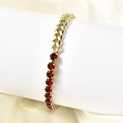 Красный Латунные браслеты с квадратными звеньями из микрофибры с кубическим цирконием, цепочка панцирного плетения ювелирные изделия для женщин, без кадмия и без свинца, долговечный, стойки покрытие, реальный 18 k позолоченный, красные, 6-5/8 дюйм (16.7 см)