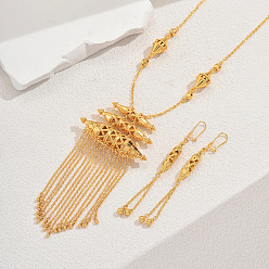 Золотой Элегантные геометрические серьги и ожерелья из латуни для женского праздника, золотые