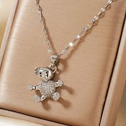 Серебро Ожерелья с подвеской из прозрачного кубического циркония с рисунком медведя из латуни с микропаве для женщин, серебряные, 15.75 дюйм (40 см)
