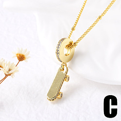 Sports Латунные ожерелья с подвесками из эмали с микропаве из прозрачных кубических цирконий, золотые, спортивный, 17.72 дюйм (45 см)