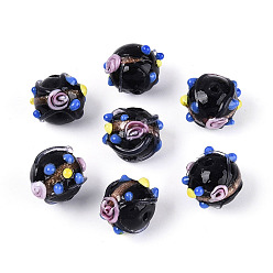 Черный Бусины ручной работы бусины золотого песка, ухабистый rondelle, чёрные, 13~15x10.5~12.5 мм, отверстие : 1~1.5 мм