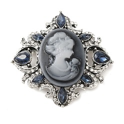 Античное Серебро Брошь в виде ромба из ретро-сплава со стразами, камея женщины смоляные булавки, для рюкзака для одежды, античное серебро, 50x51 мм