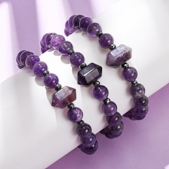 Аметист Эластичный браслет из бусин натурального аметиста для женщин, шестиугольник, с немагнитных синтетическими гематита бисера, бусины : 8.5 мм и 16.5x11x10 мм, внутренний диаметр: 2 дюйм (5 см)
