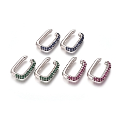 Mixed Color Brass Micro Pave Cubic Zirconia Cuff Earrings, Rectangle, Platinum, Mixed Color, 20x14x3.5mm