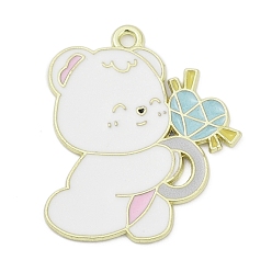 Белый Подвески из сплава с эмалью ко дню святого валентина, медведь, с ключом в форме сердца, белые, 28x23x1 мм, отверстие : 1.6 мм